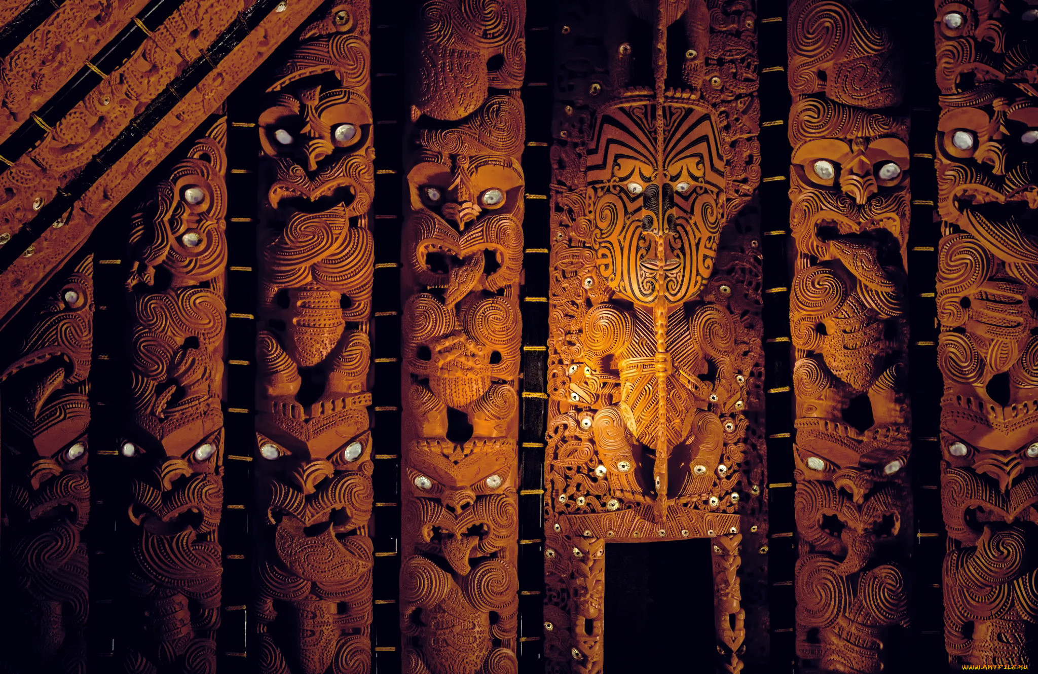 , ,  ,   , , , , watching, eyes, wooden, sculptures, new, zealand, maori